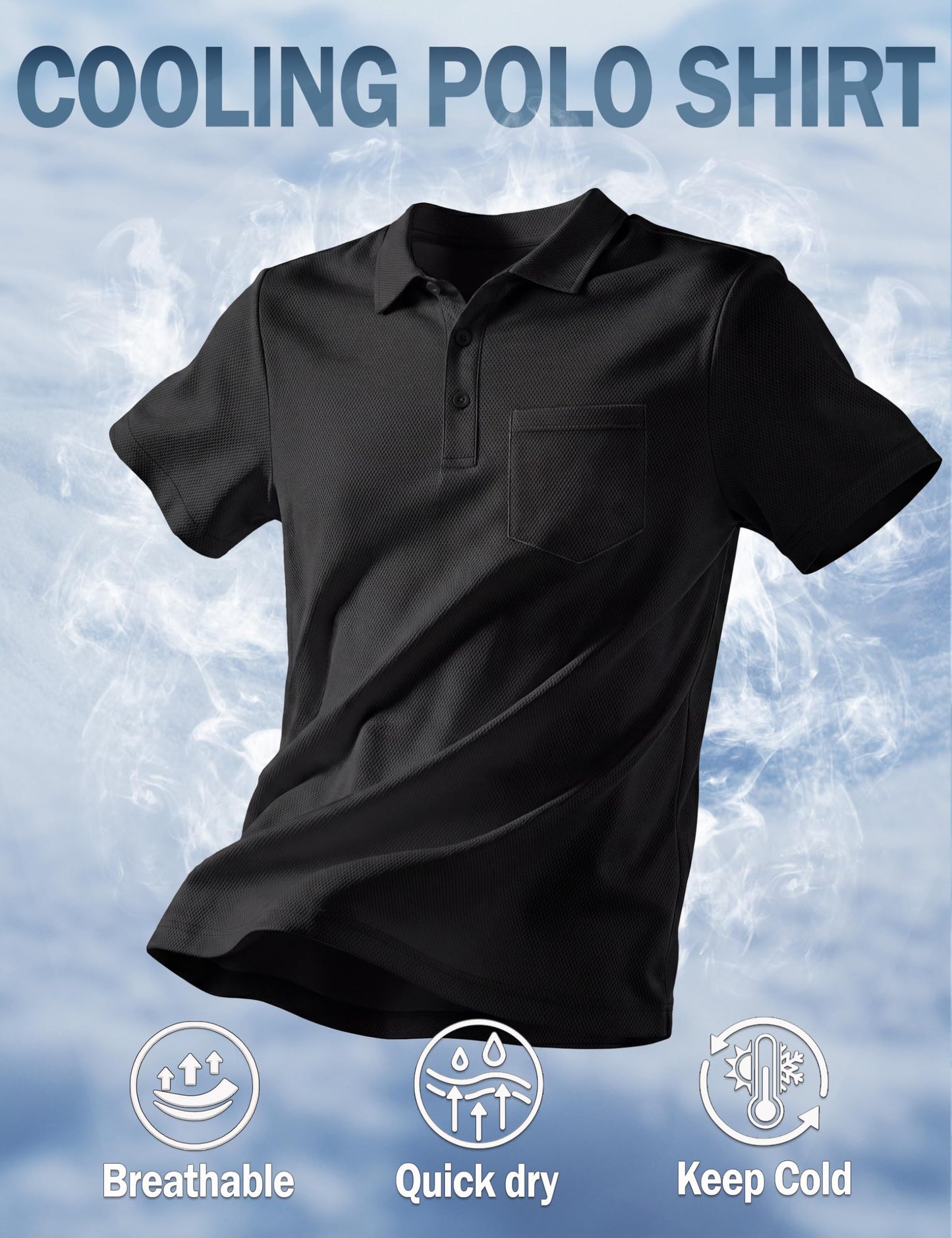 TACVASEN Mens Polo Shirt with Pocket Short Sleeve Collared Dry Fit Golf