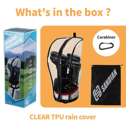 SANDIAN, Clear Transparent Golf Club Bag Rain Hood Cover, Durable TPU Translucent Waterproof Material (Transparency)