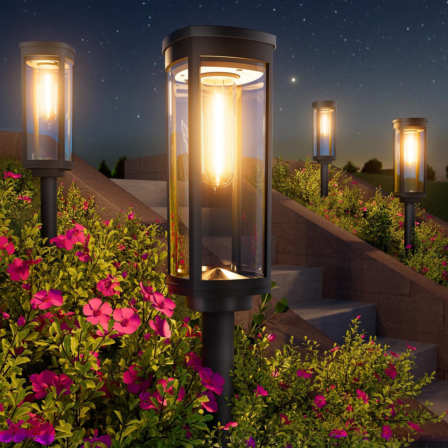 BITPOTT Bright Solar Pathway Lights, 2 Pack Solar Lights Outdoor Waterproof IP65, Auto On/Off Path Landscape Lighting, Long Lasting Outdoor Light for Yard Garden Walkway Landscape Lawn Patio Lighting