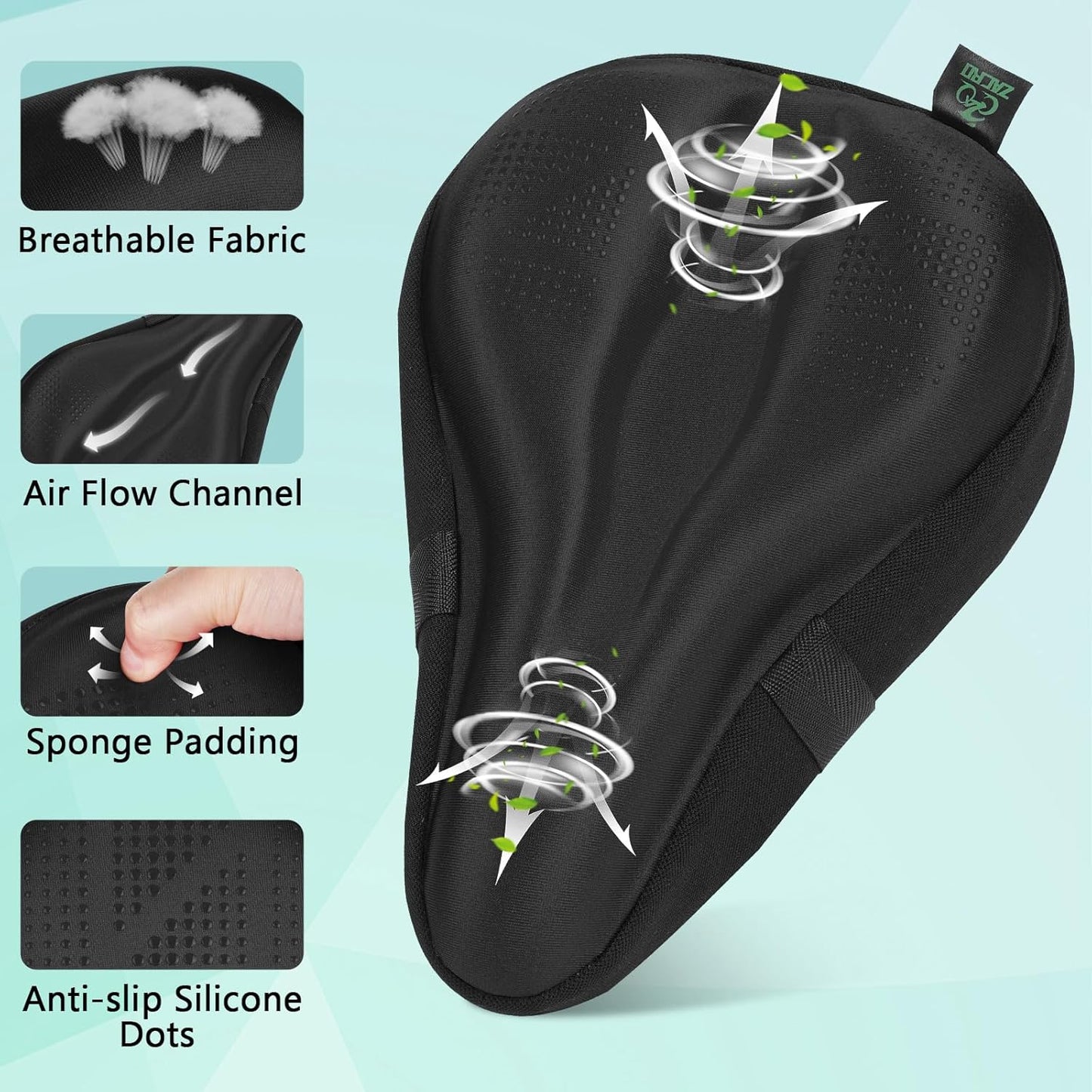 Zacro Bike Seat Cushion - Padded Gel Cover for Men & Women | Fits Peloton, Spin & Mountain Bikes