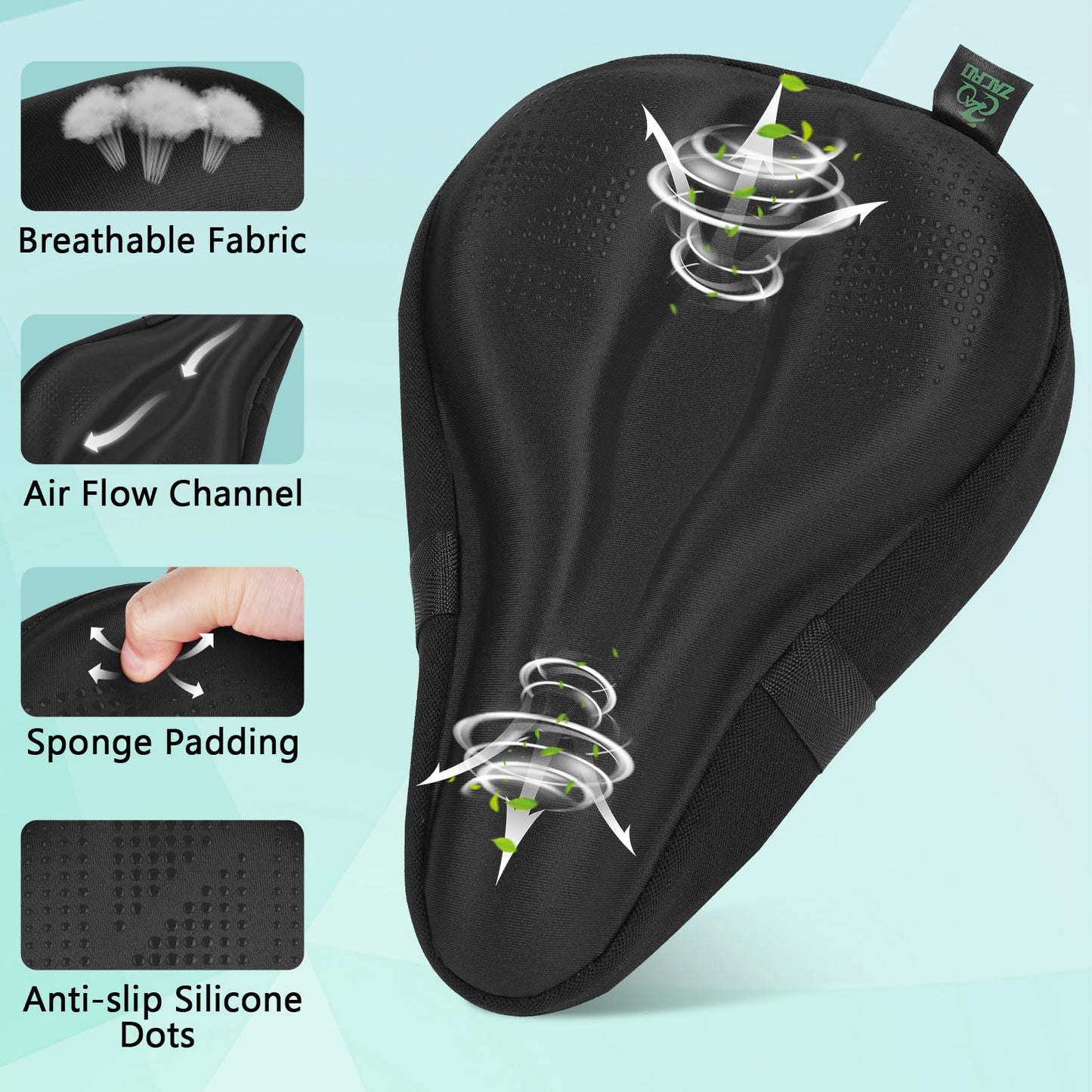 Zacro Wide Bike Seat Cushion - Gel Padded Bike Seat Cover for Men Women Comfort, Bike Seat Cover Compatible with Peloton, Spin Stationary Exercise Bikes, Mountain Bikes & Road Bikes,11x10inch, Black