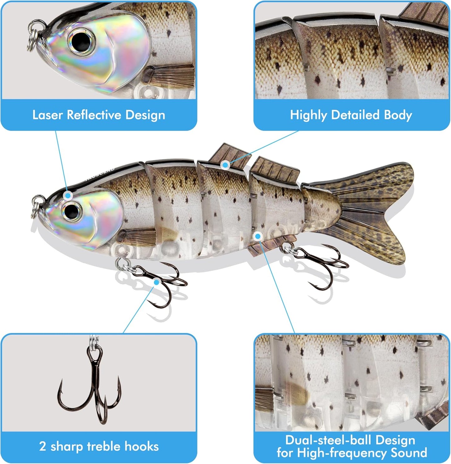 TRUSCEND Swimmax Fishing Lure - Easy Catch Jointed Swimbait with BKK Hook for Bass, Trout & Crappie