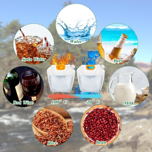 12 Pack 1.3 Gallon Collapsible Water Storage Bag Water Container Bag Emergency Jug Foldable Plastic Storage Pouch Freezable Carrier Tank for Outdoor Sport Camping (Clear, Classic)