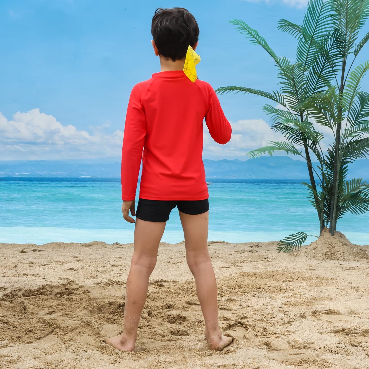 Boys Rash Guard Shirts Long Sleeves Rashguard UPF 50+ Sun Protection Quick Dry Swim Tee, Red 10