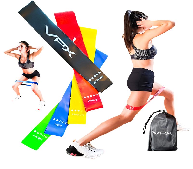 VPX Resistance Loop Exercise Bands | Set of 5 | Men & Women | Nonchaffing, Natural Latex, Nonirritating | Workout Accessories Equipment Squat, Glute, Calf, Booty, Legs, Abs, Stretching, Plyo, Lifting