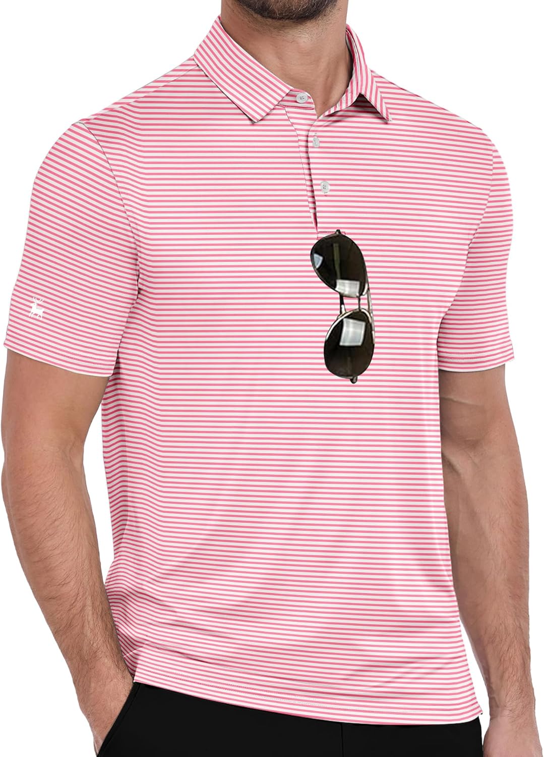 ZITY Men's Golf Polo Shirt - Short Sleeve Striped Design | UPF 50+ Moisture-Wicking Casual Tee