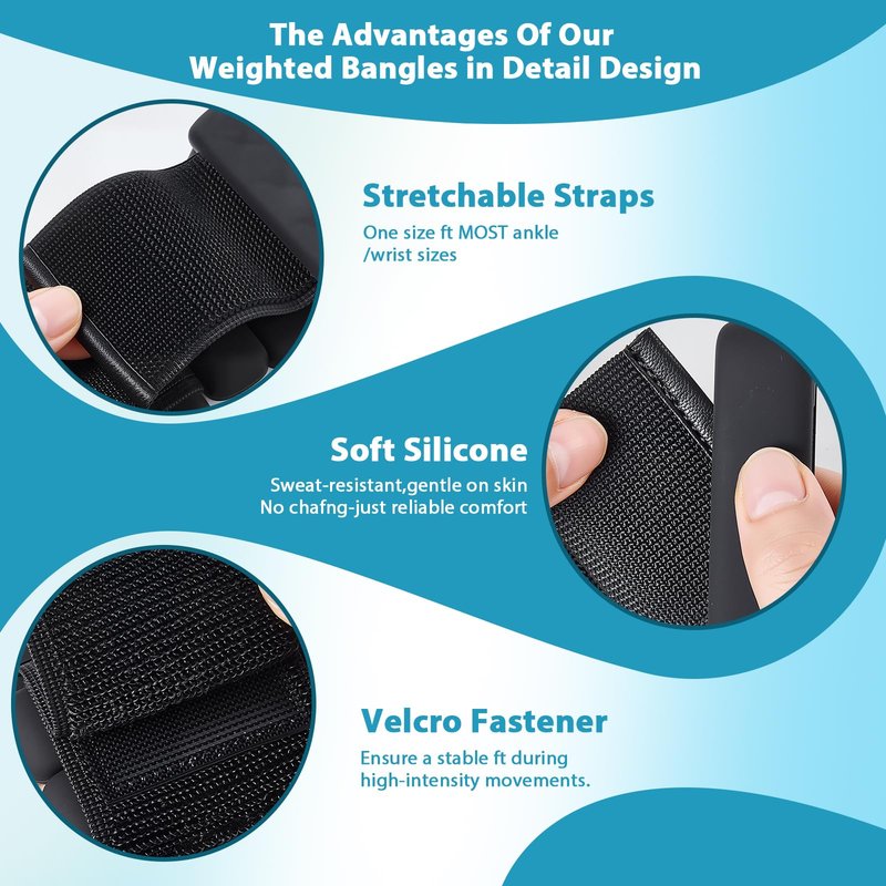 Wrist and Ankle Weights for Women&Men - Adjustable Pilates Weighted Bangles, 2 lbs Weighted Arm Bands Foot Leg Weights for Walking, Yoga, Training, Exercise, Running, Set of 2 (1LB Each) (Black)