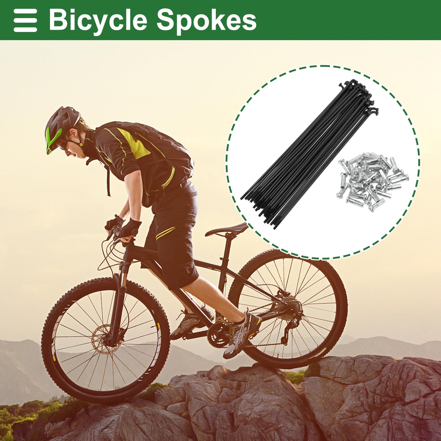 Motoforti Universal Bicycle Spokes Bike Wheel Spokes 14G 127mm Length Carbon Steel Black 1 Set