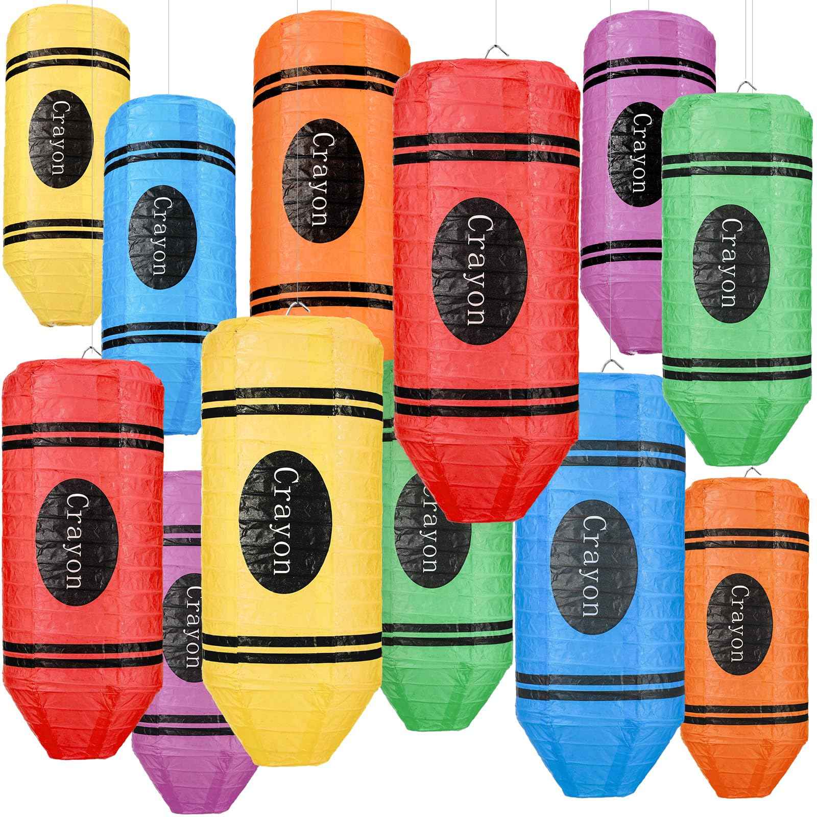 Retisee 12 Pcs Crayon Hanging Paper Lanterns for Teacher Party Decorations, Teachers' Day Classroom School Art Ceiling Decor, School Birthday Supplies (10 Inch)