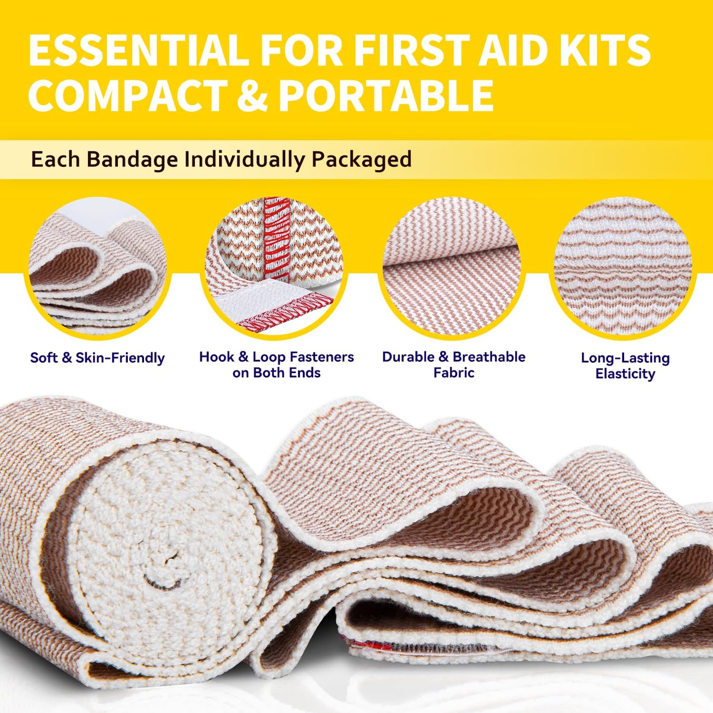 FRESINIDER Elastic Bandage Wrap, 4" x 2 Pack + 2" x 2 Pack – Latex Free Cotton Compression Bandage with Hook & Loop Closure at Both Ends, Reusable Wrap for Sports, Medical, and Injury Recovery