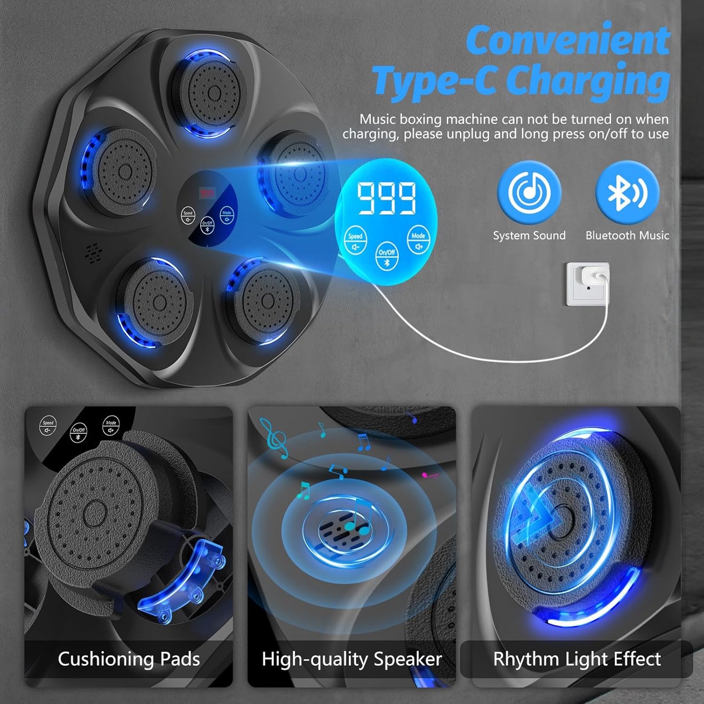 Music Boxing Machine - Interactive Punching Trainer with Gloves | Large Wall-Mounted Target for All Ages