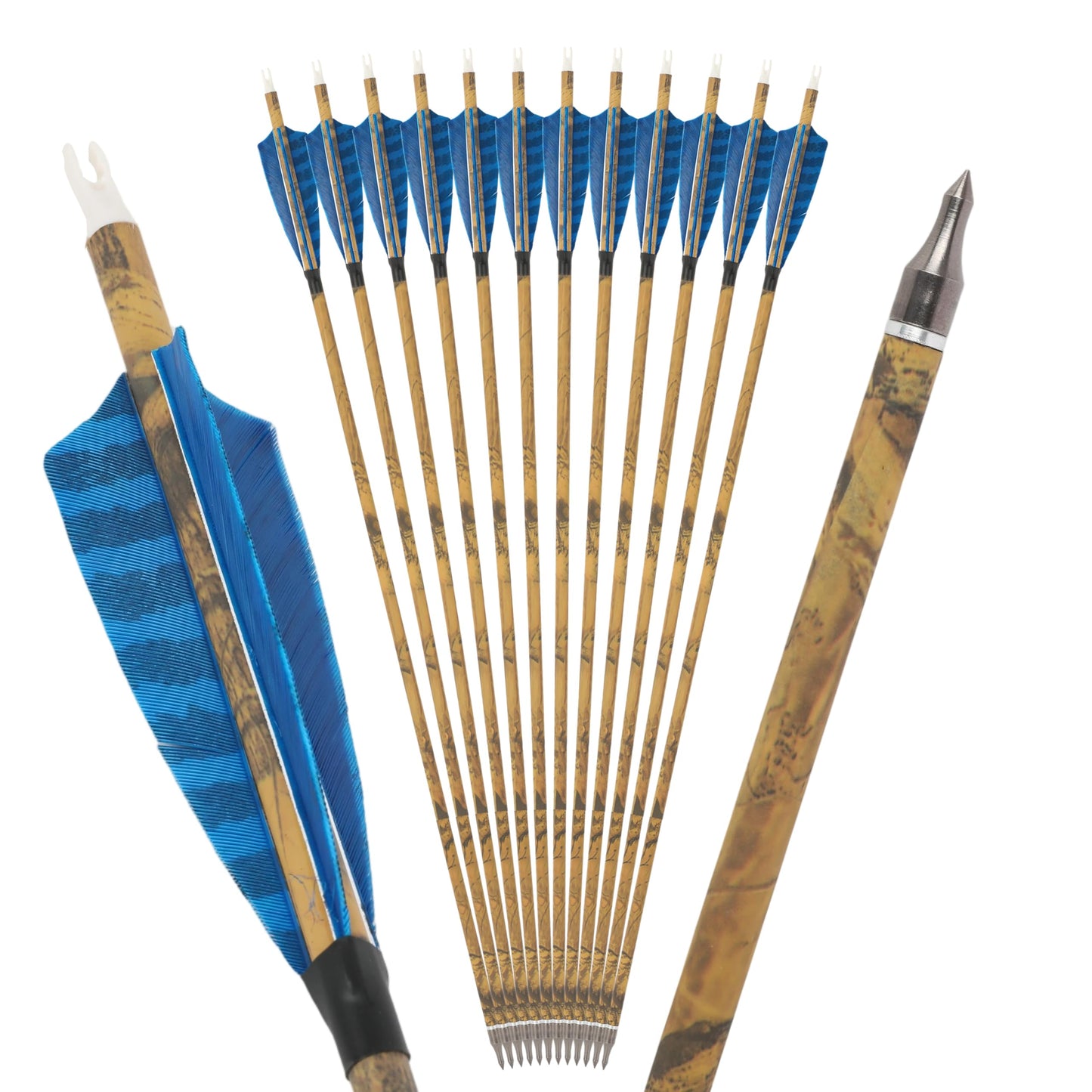 ZSHJGJR 30” Carbon Arrows Hunting Arrows with 4” Turkey Feather Removable Tips Archery Targeting Practice Arrows 500 Spine for Compound & Recurve & Traditional Bow 6/12pcs (12, Blue)