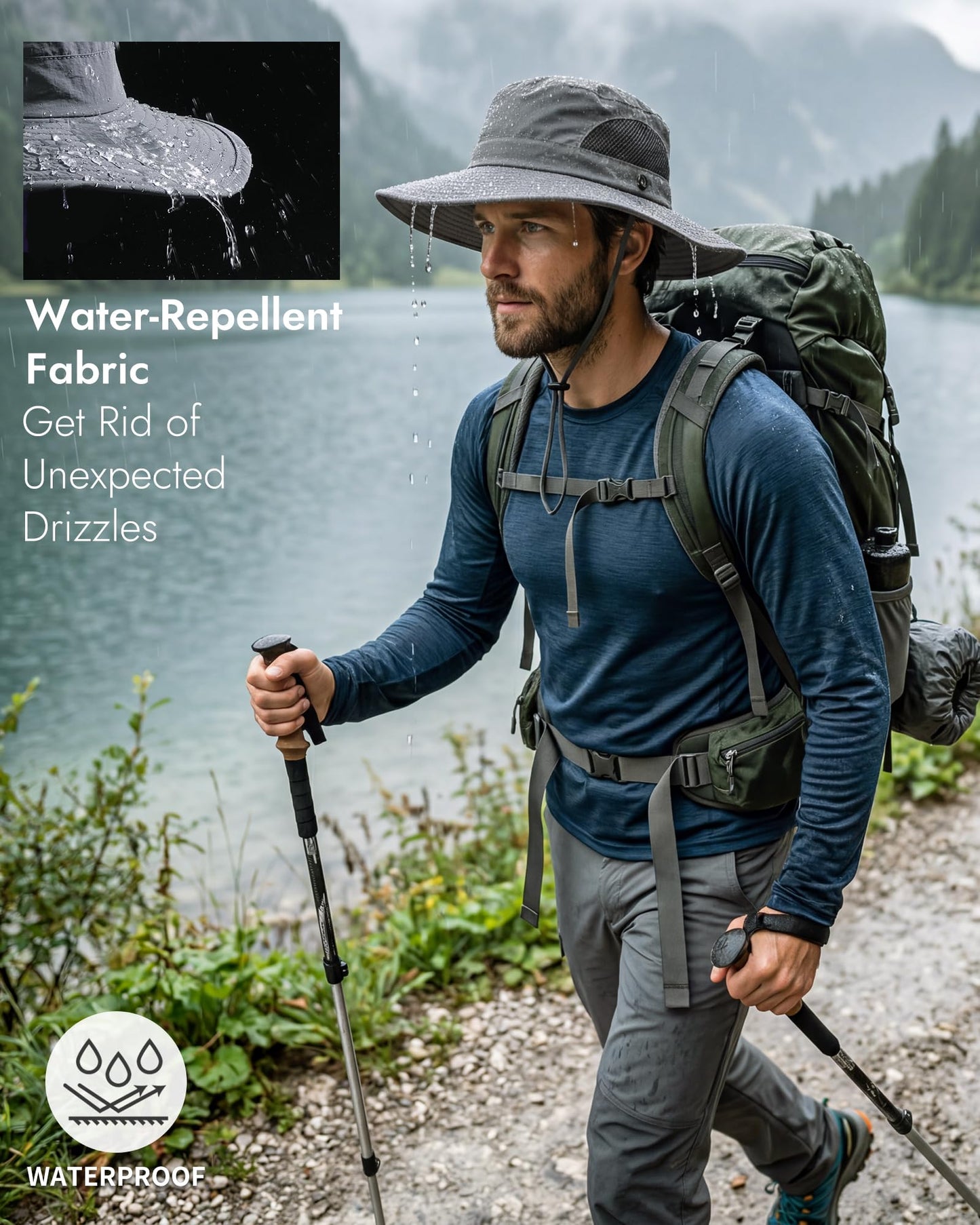 Sun Hats for Men Fishing Hiking Hat Sun Protection Wide Brim Bucket Hat