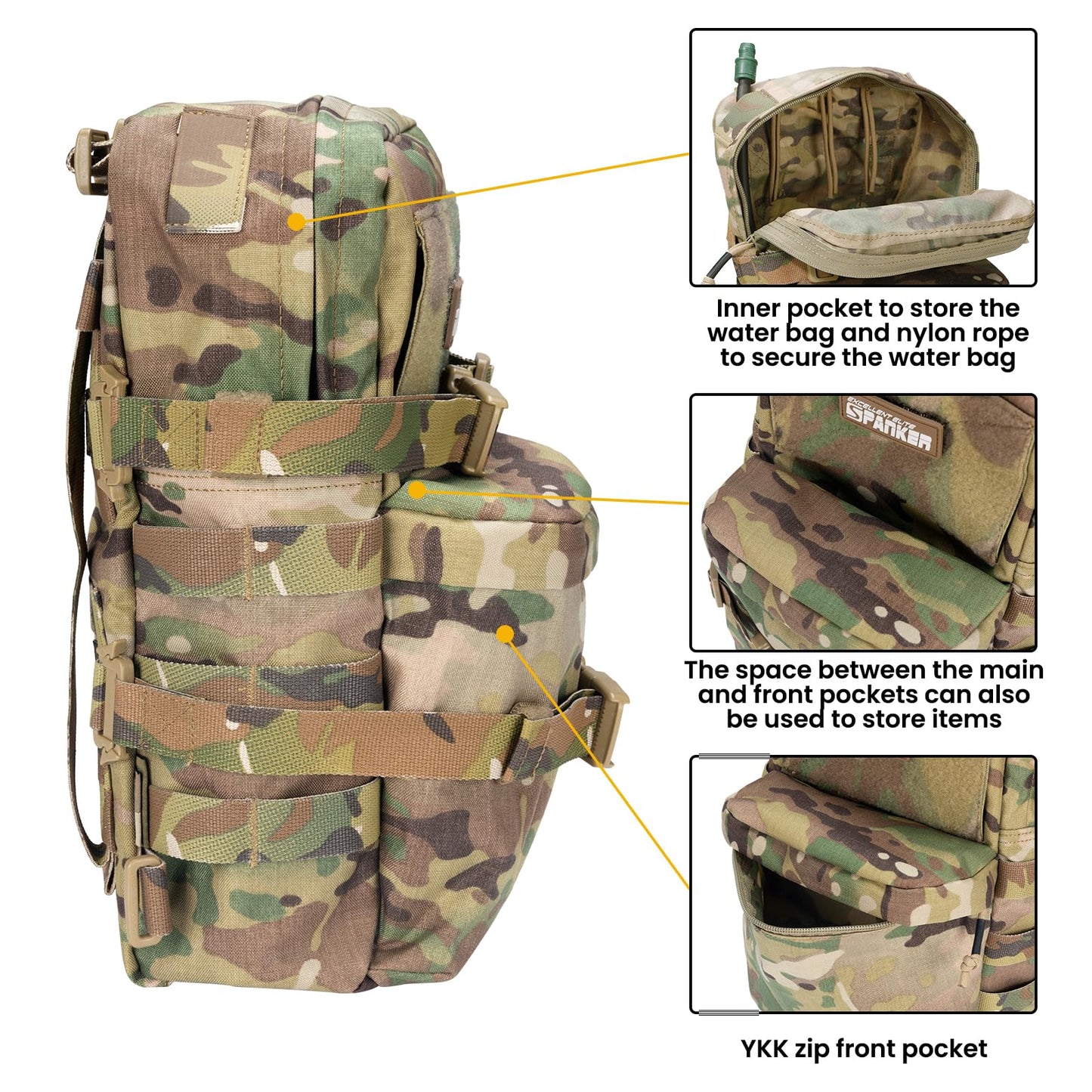EXCELLENT ELITE SPANKER Tactical Small MOLLE Hydration Pack Water Bladder Carrier Pack for Tactical Vest Backpack Plate Carrier (Multicam-Nylon)