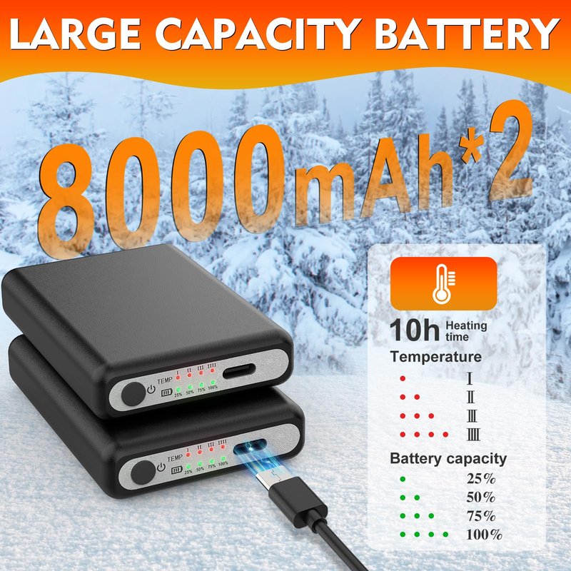 Netraty 2Pack 5V2A 8000mAh Rechargeable Batteries for Heated Socks Spare Battery,4 Heating Settings Replacement Large Capacity Battery