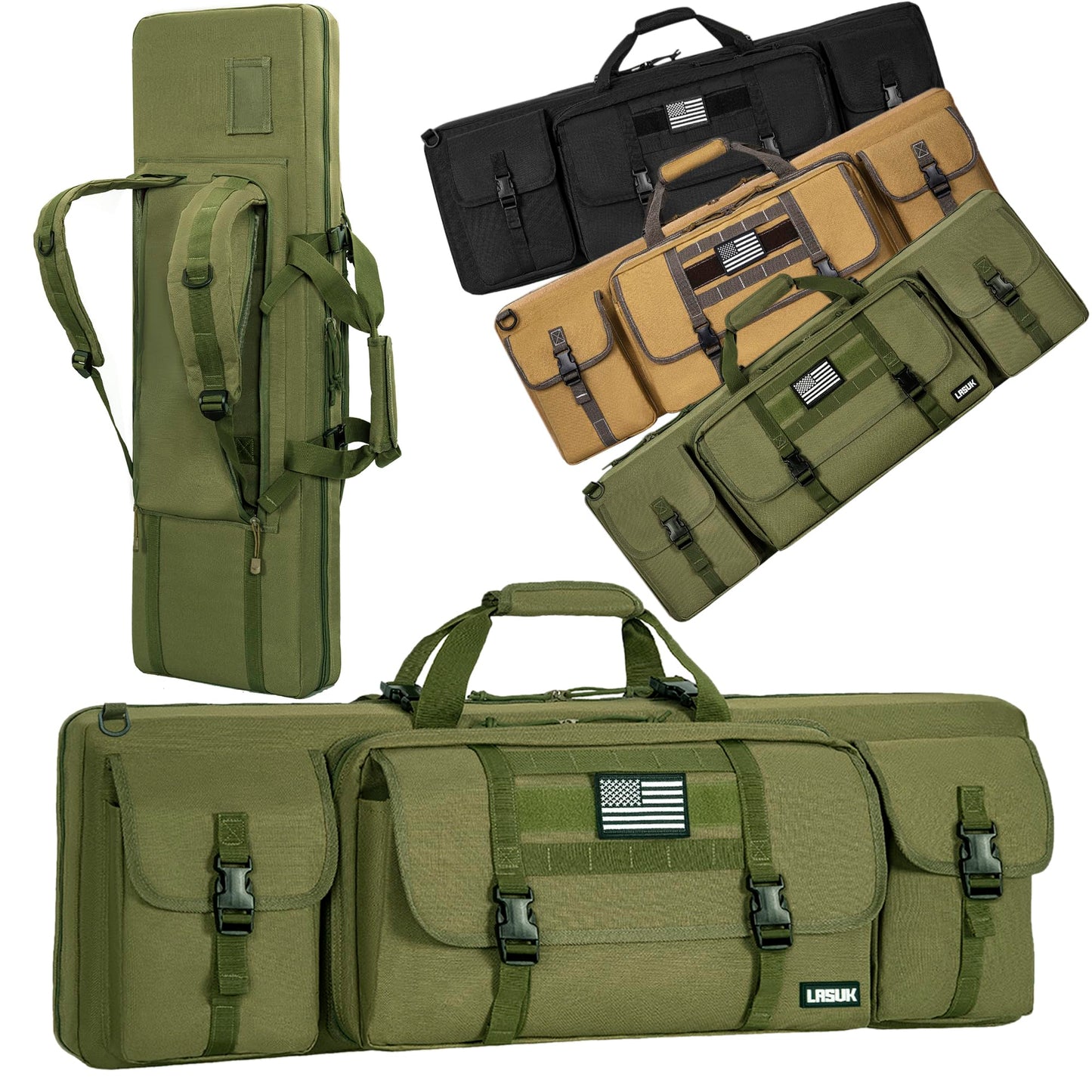 LASUK 46" Double Rifle Case, Long Double Rifle Gun Bag for Firearm Storage and Transportation, Perfect for Indoor/Outdoor Shooting (Green)