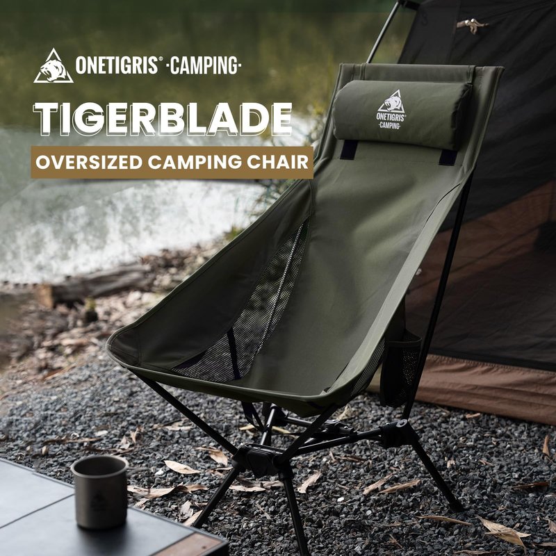 ONETIGRIS Tigerblade High Back Camping Chair with Pillow Design, Comfortable Widened Seat Folding Chair