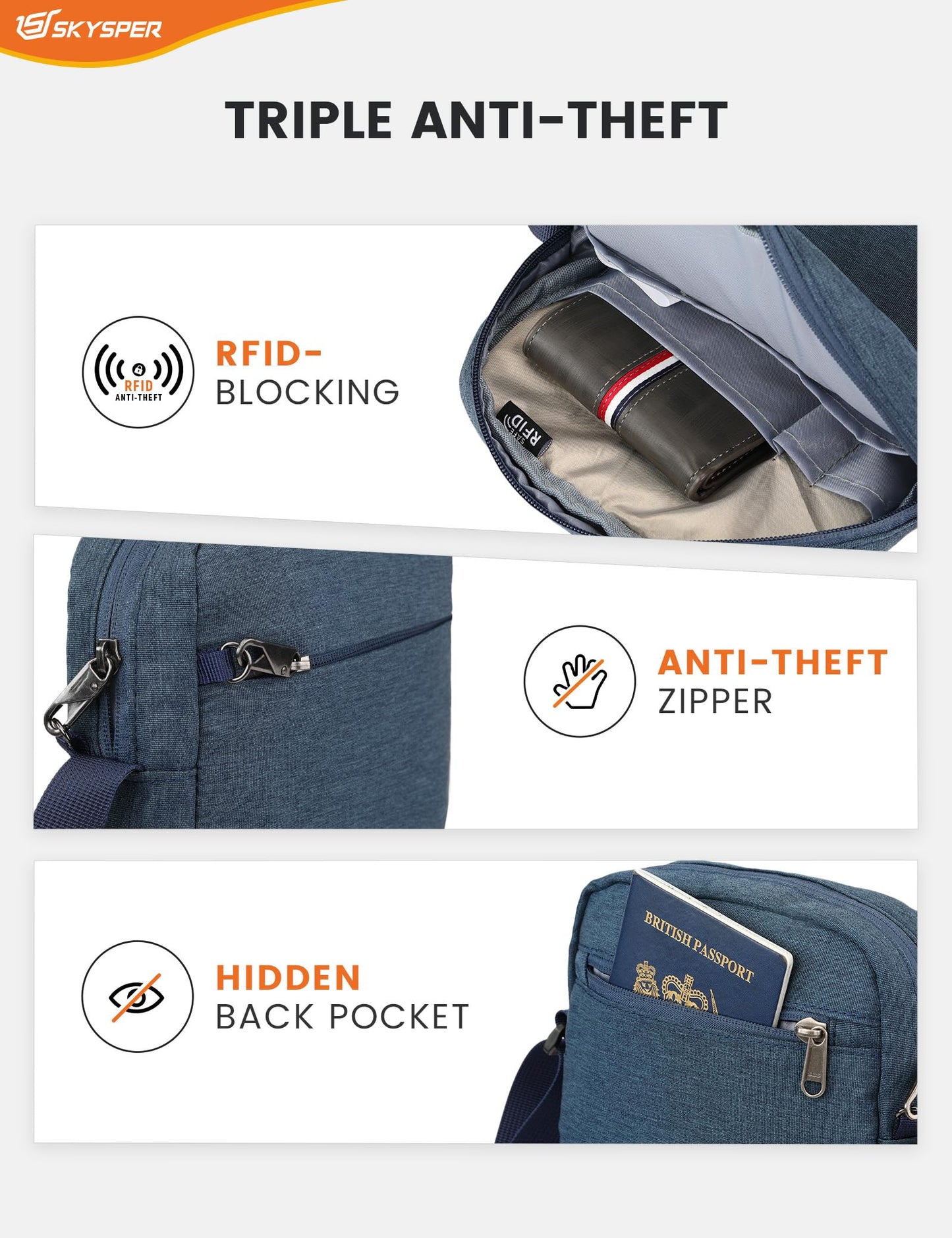 SKYSPER Small Anti Theft Crossbody Bag RFID MIni Sling Bag Travel Purse Small Shoulder Bag