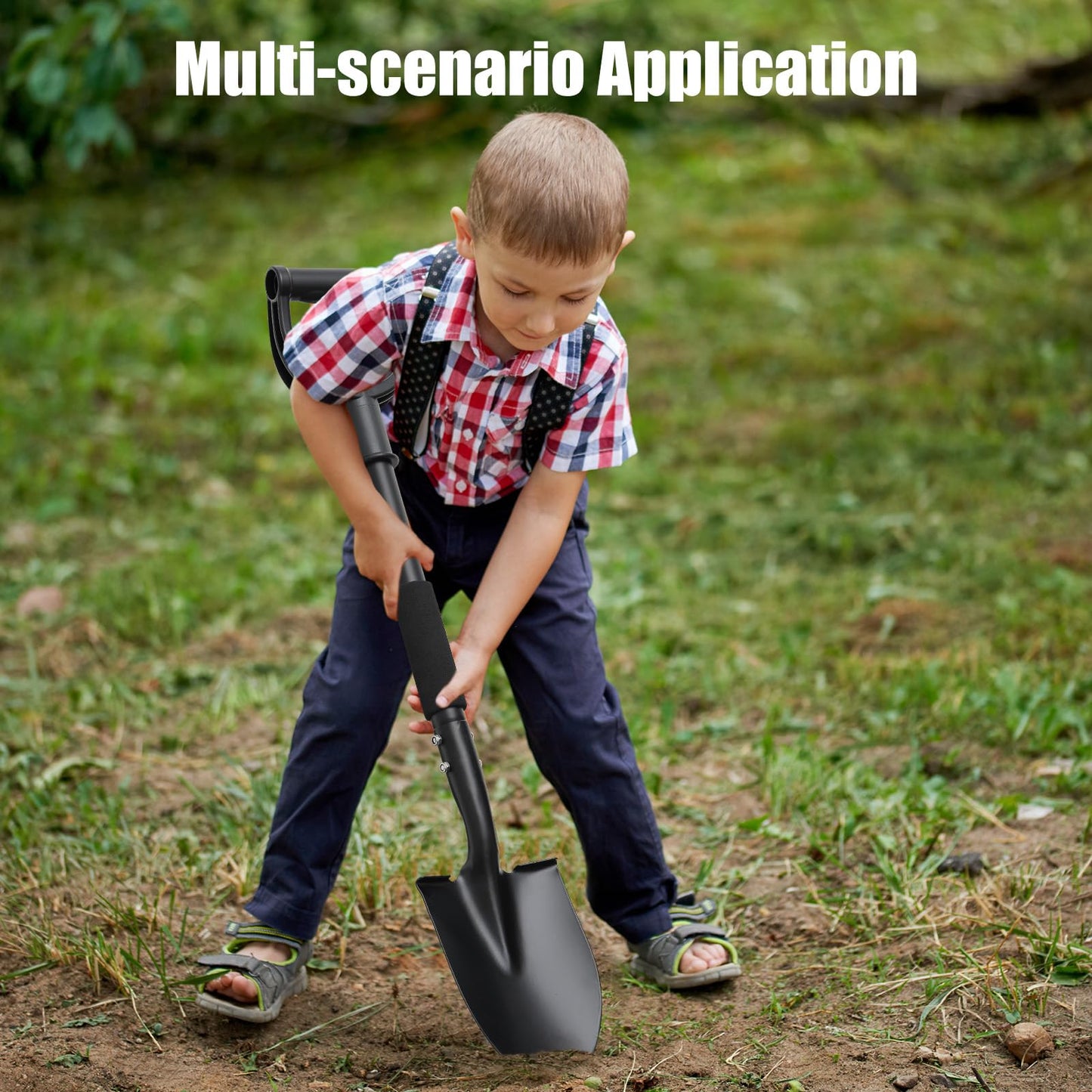 31" Compact Garden Shovel with D-Grip Handle - Rust-Proof Lightweight Metal Tool for Raised Beds, Tight Spaces & Emergency Use (Kids/Adults Friendly), Black