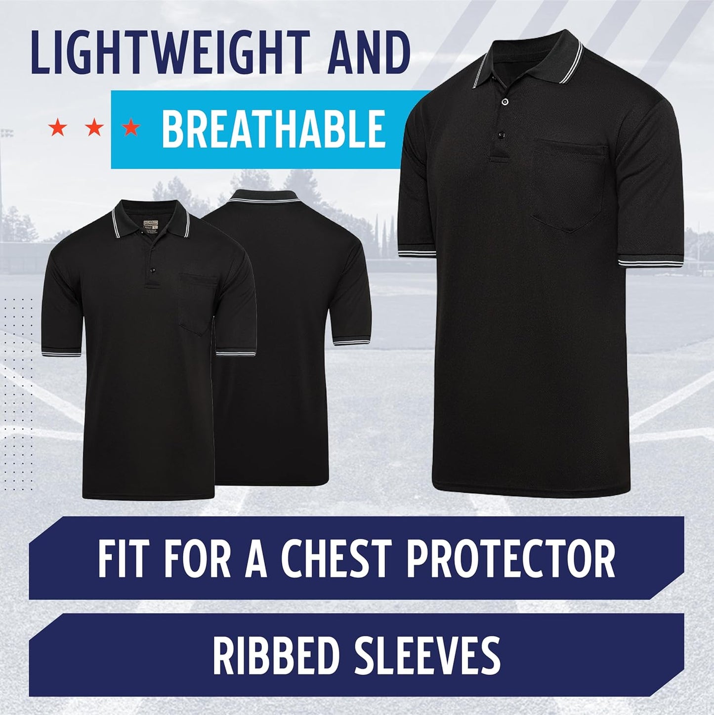 Murray Sporting Goods Short Sleeve Polo Umpire Shirt - Perfect Fit for Chest Protector