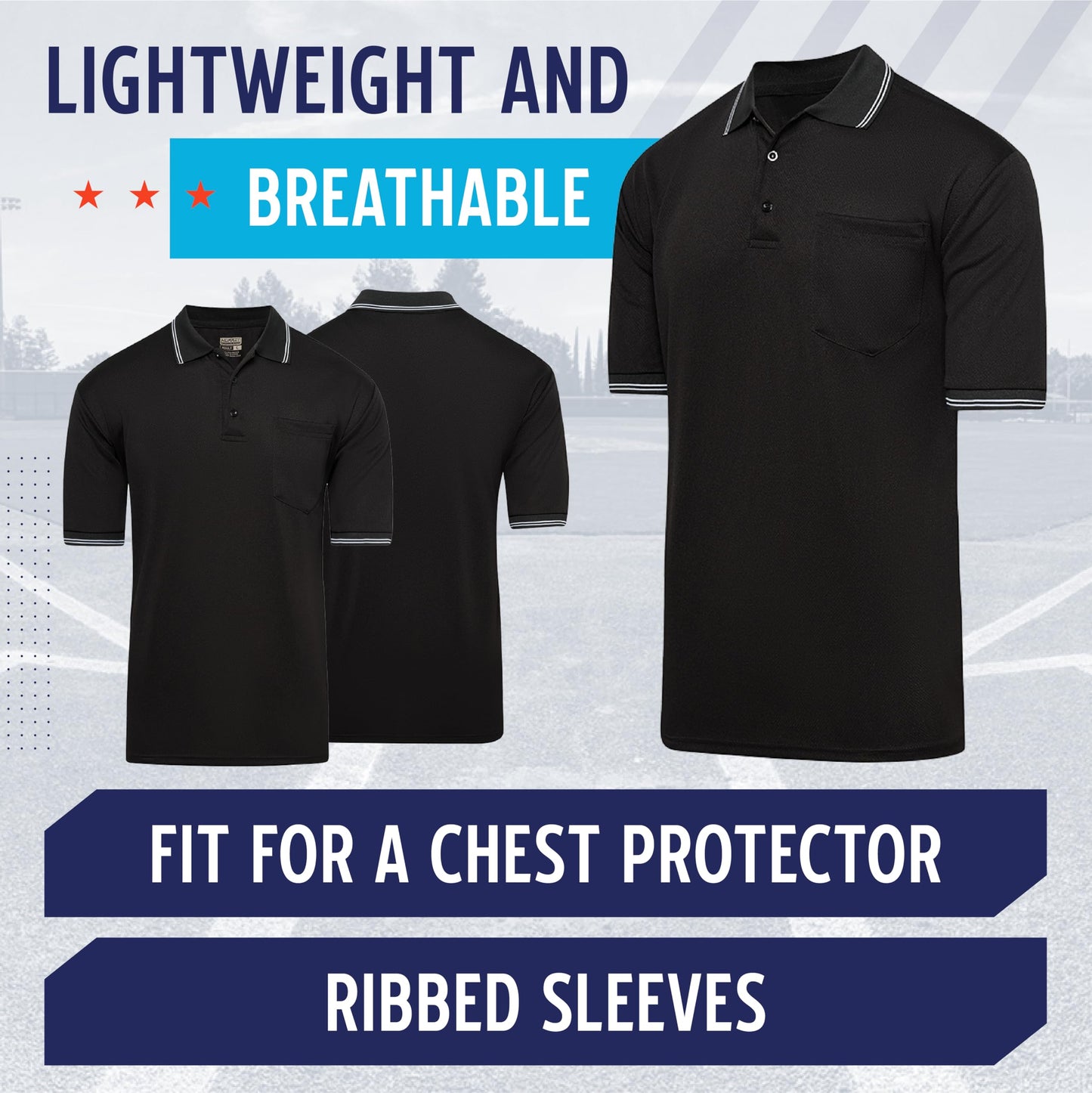 Murray Sporting Goods Short Sleeve Polo Baseball and Softball Umpire Shirt - Sized for Chest Protector (Black, XX-Large)