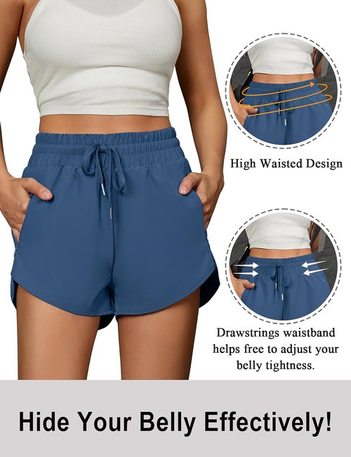 BMJL Women's Running Shorts - 2.5" High Waisted Athletic Gym Shorts with Zipper Pockets for Summer
