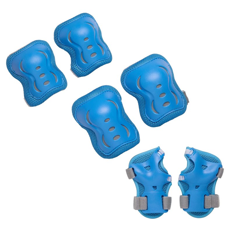 Xino Sports Kids/Youth Protective Gear Set - Knee Pads, Elbow Pads, Wrist Guards, Reflective Gear for Night Riding, for Roller Skates, Skateboard, Inline Skates, Scooter Riding for Ages 3 - 8, Blue