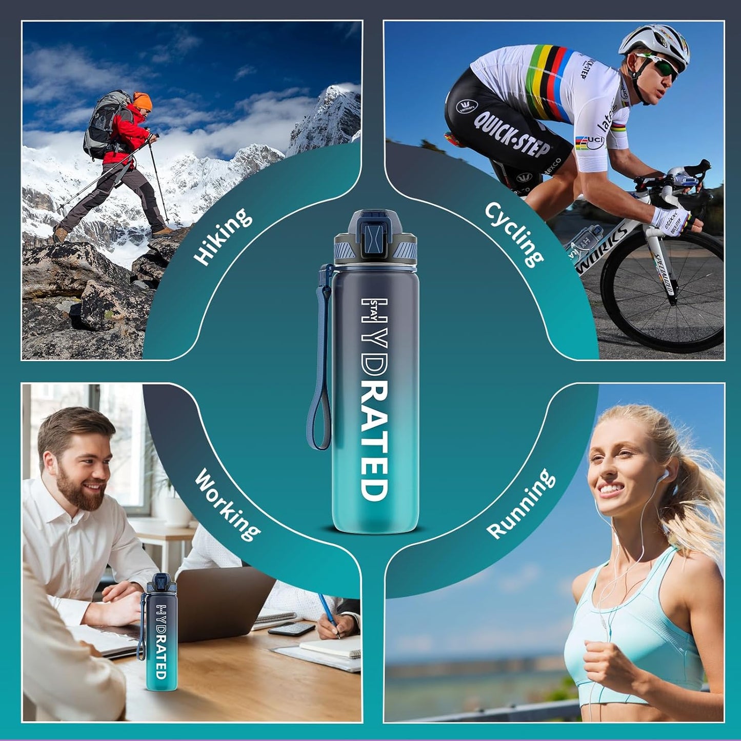 QLUR 32oz Motivational Water Bottle - BPA-Free Tritan with Time Marker & Carry Strap | Leakproof for Gym & Outdoor Use