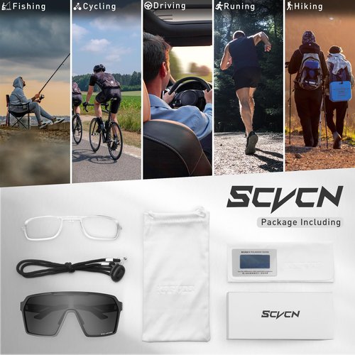 SCVCN Polarized Sports Sunglasses UV Protection for Women Men Cycling Glasses MTB Riding Goggles Bicycle Mountain Bike Glasses Baseball Running Fishing Triathlon Golf Driving Black
