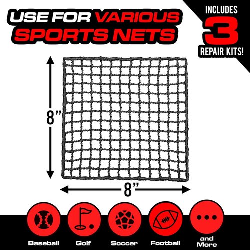 GoSports Universal Sports Net Repair Kit - Durable 8 x 8 Inch Patch for Golf, Baseball, Soccer & More
