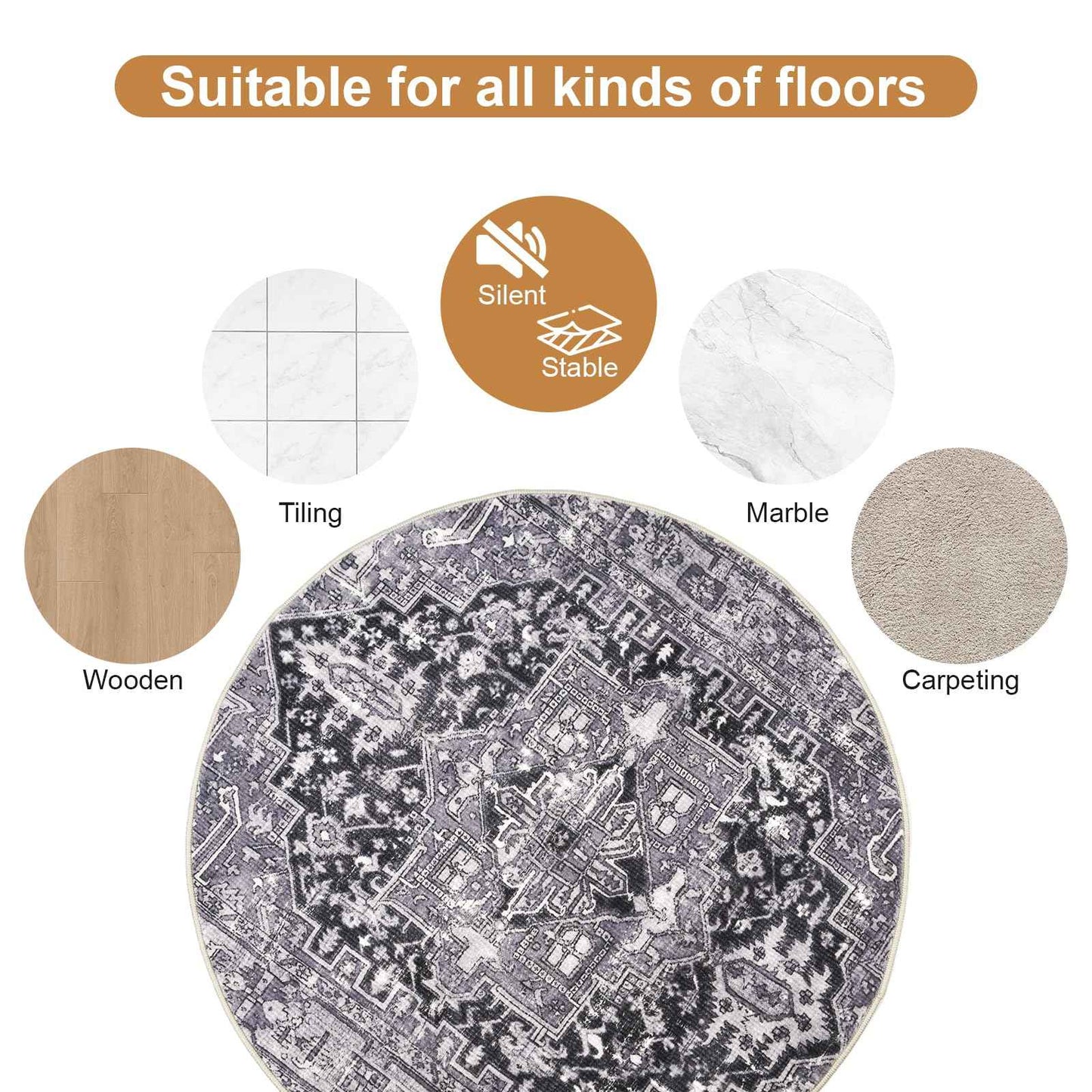Recliner Pads for Hardwood Floors, Rocking Chair Floor Protectors, Non-Skid Furniture Gripper Small Circle Rug for Recliners, 31.5inch Diameter Low Pile Heavy Duty Non Slip Multi-Purpose Rug