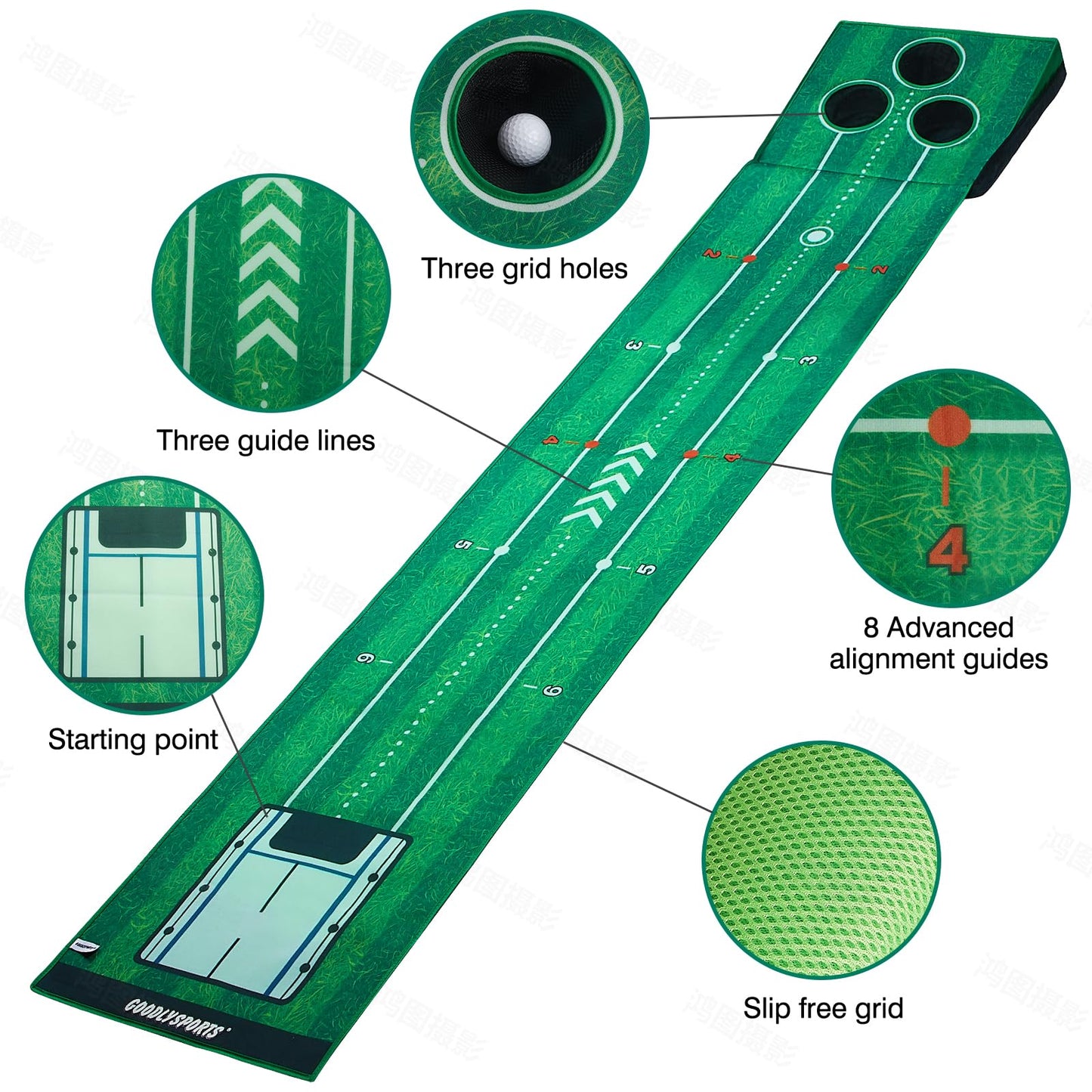 New Portable Golf Putting Mat, Mini Golf - Putting Green Indoor + Putting Green Outdoor - Putting Mat with 3 Balls + Retractable Push Rod (Youth) - Putting Matt for Indoors, Golf Gifts for Men Kids
