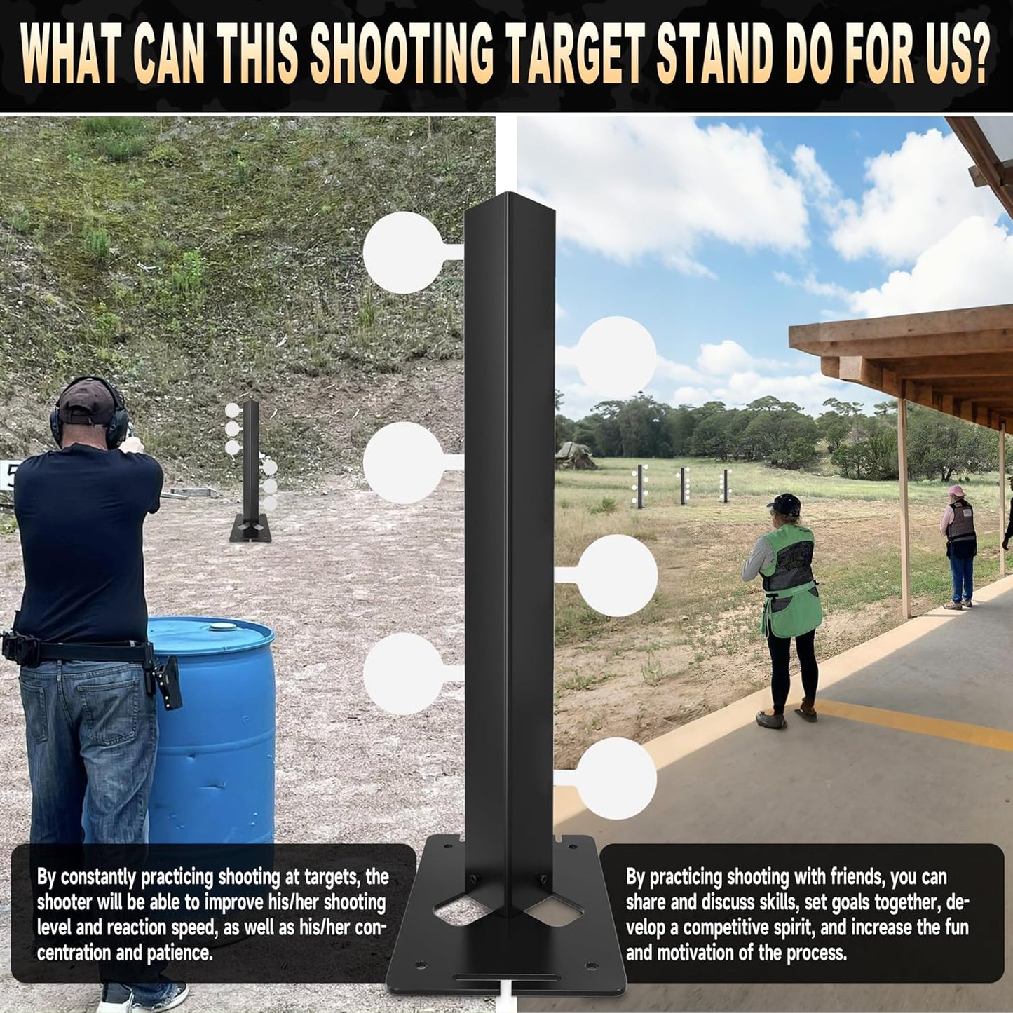 Skiennix Metal Swing Shooting Target Stand - Heavy Duty Alloy Steel with 6 Steel Plates | 180° Rotation for Airsoft BB Guns