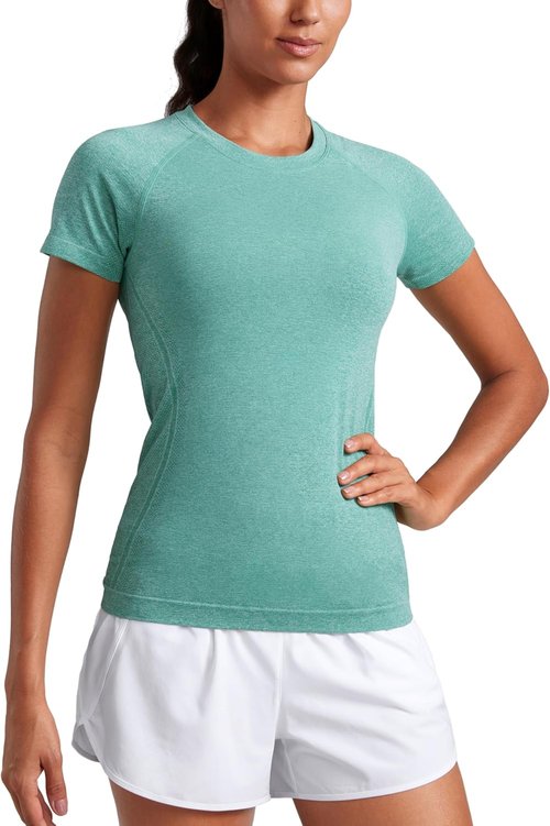 CRZ YOGA Seamless Workout Tops for Women - Breathable Short Sleeve Athletic Tees for Gym & Yoga