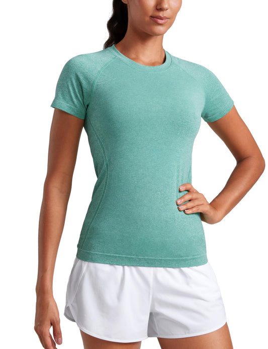 CRZ YOGA Seamless T-Shirt Hip Length Cascadia Green Heather Small