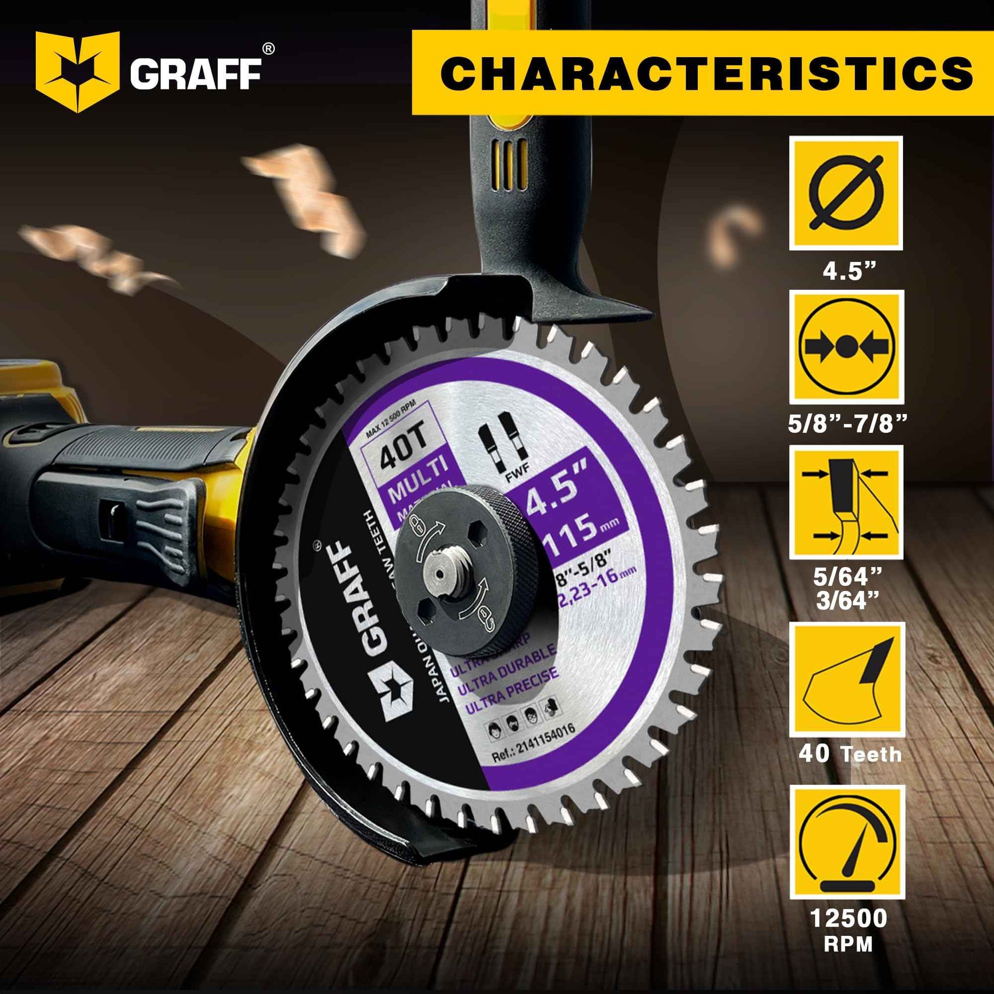 GRAFF 4-1/2 Inch Circular Saw Blade with 7/8-Inch Arbor - 40-Teeth Grinder Saw Blade for Aluminium, Metal, Wood, Plywood, Drywall, Plastic - Wood Cutting Blade for Angle Grinder