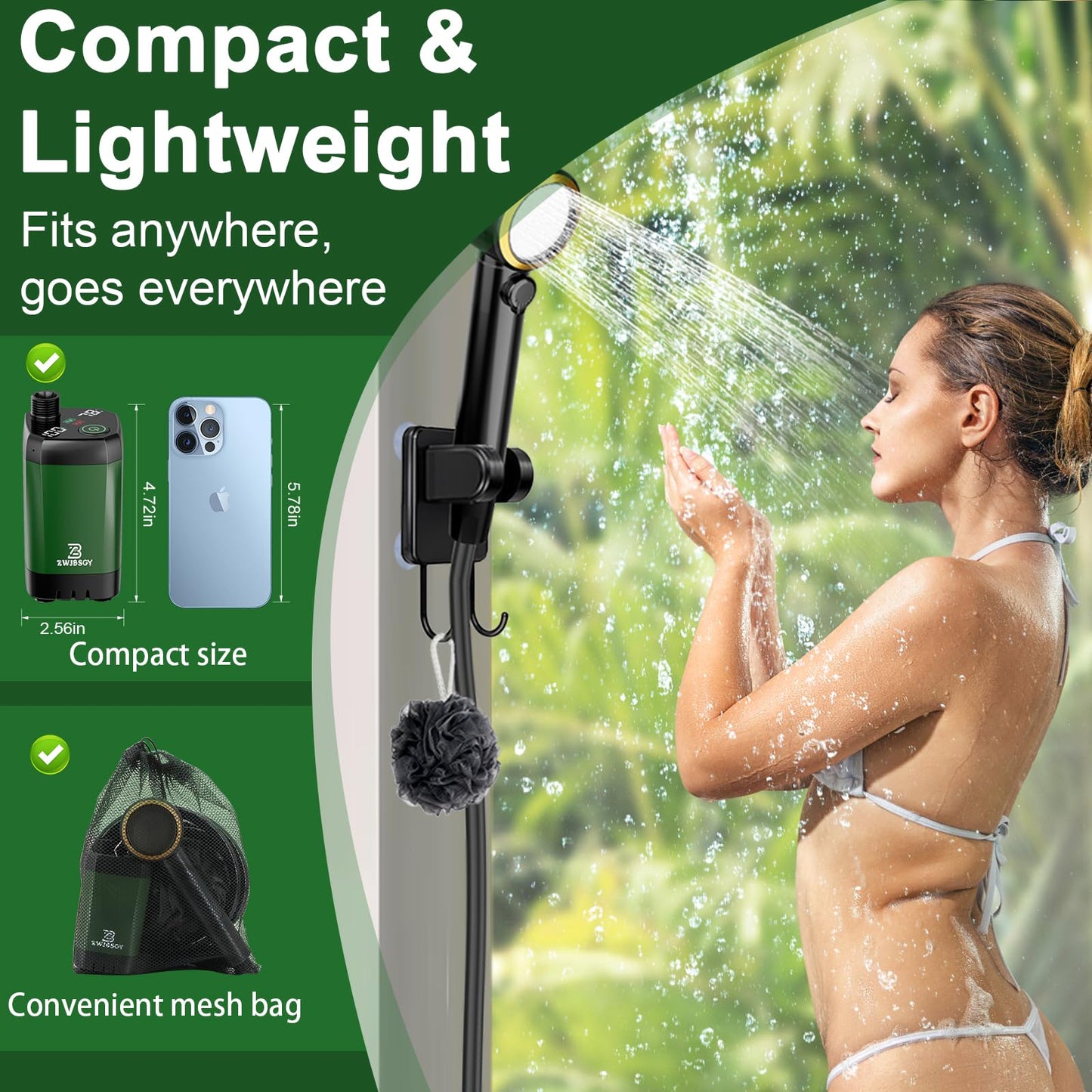 ZWJBSGY Portable Shower for Camping, 6000mAh Camping Shower Pumps with 196mins Long-Runtime, Smart Intelligent LED Display and 4 Spray Modes Outdoor Camp Shower Kit or Camping, Hiking, Traveling, Pet