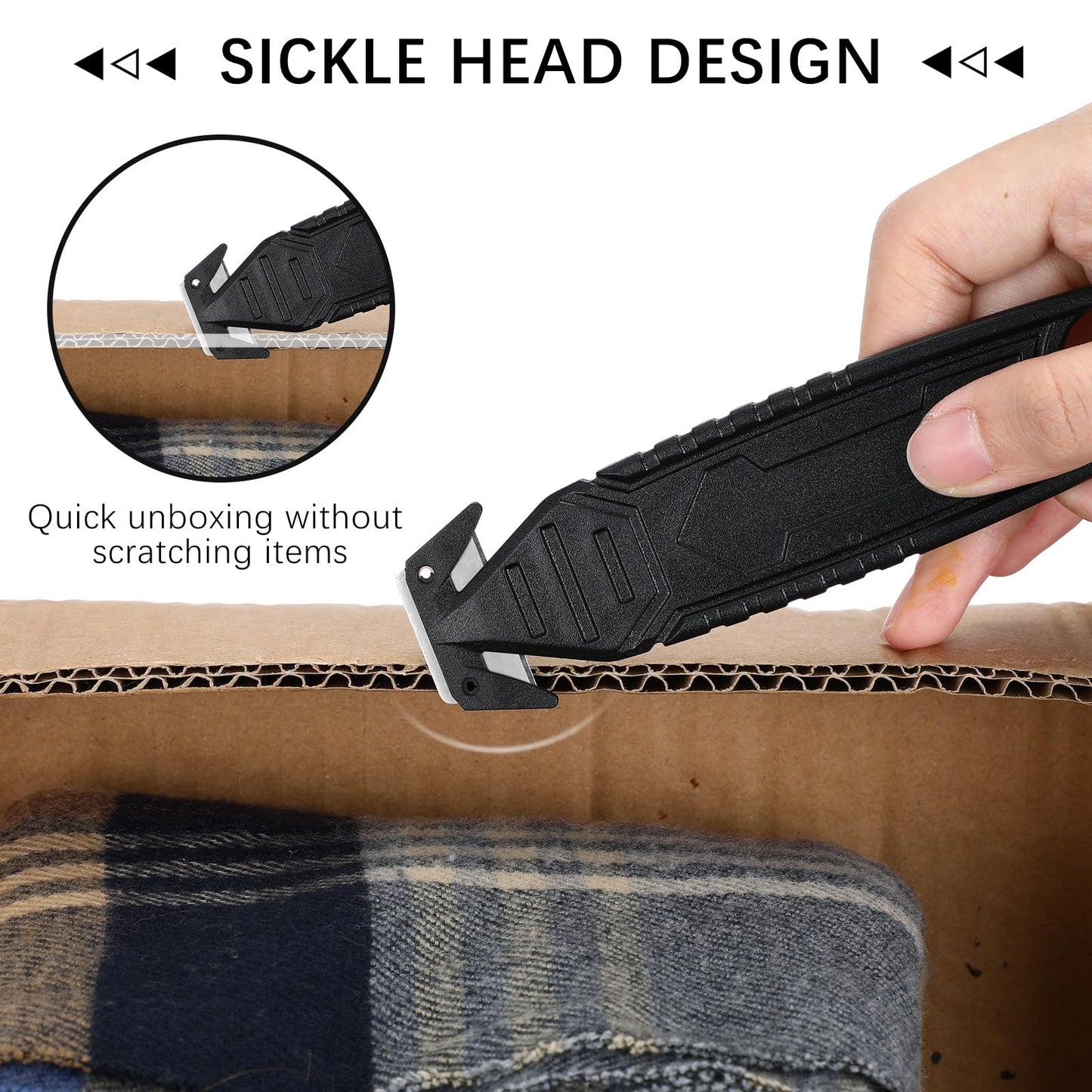 Therwen 10 Pcs Safety Box Cutter Knife of Stainless Steel Concealed Blade Package Opener with Tape Splitter for Carton Cardboard Wrap Letter Work Bag Straps Film Utility Tool (Black)