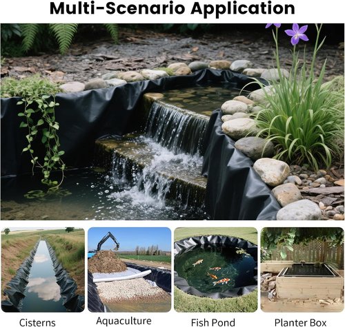 **Skiennix 15 Mil HDPE Black Pond Liner - Waterproof 10 x 20 FT for Outdoor Fish & Koi Ponds**