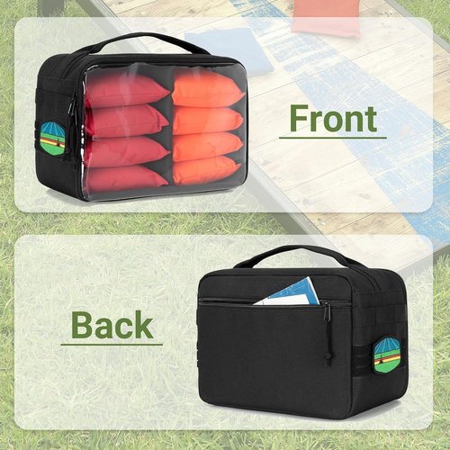 GOBUROS Cornhole Bag Carry Case - Holds Up to 8 Bags with Padded Divider & Portable Handle | Black