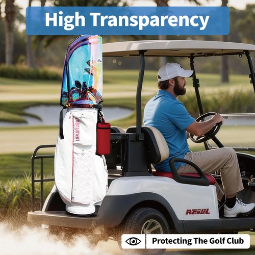 SANDIAN Golf Bag Rain Hood Cover V2, Universal Fit, Rainbow Holographic TPU Material, 31.5-33.5 Inches, Lightweight with Carabiner