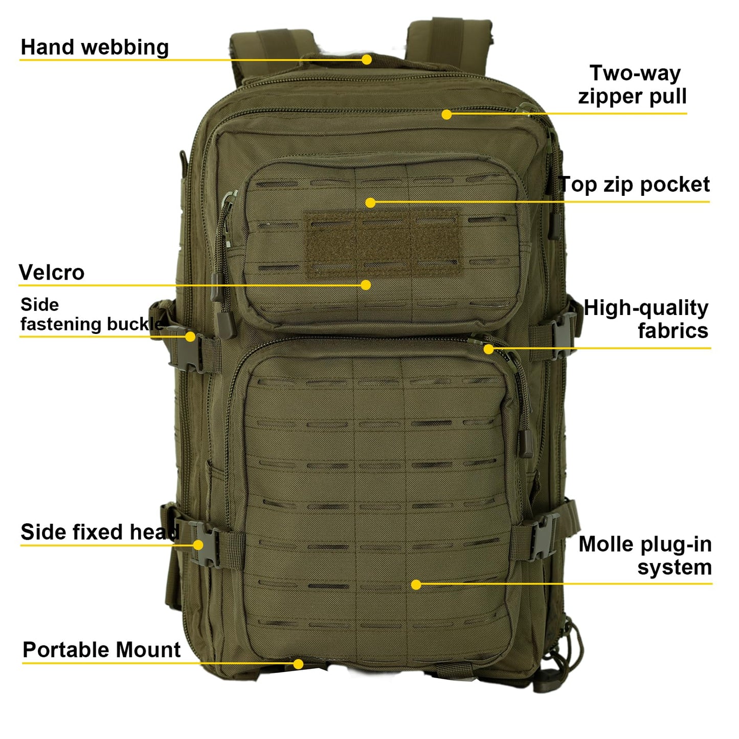 PAIWPHLI Small Tactical Backpack Assault Pack Bug Out Bag 40L Military Backpack with Molle for Hiking Hunting Rucksack Trekking (Green)