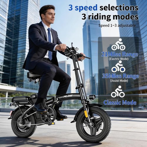 HLOIE Folding Electric Bike - 750W Motor, 23MPH Max Speed | 14" Ebike with 48V 12AH Battery, 35 Miles Range
