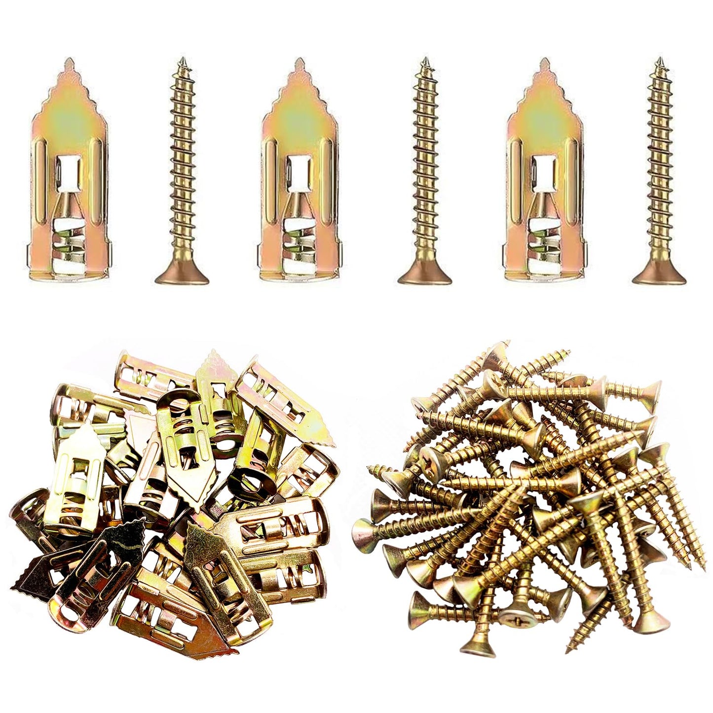 Maozaa 150 pcs Self-Drilling Drywall Anchors with Screws, 0.47x1.18 Inch Zinc Plated Steel Drywall Wall Anchors and Screws Kit Heavy Duty, Easy Application No Drill or Holes in Wall