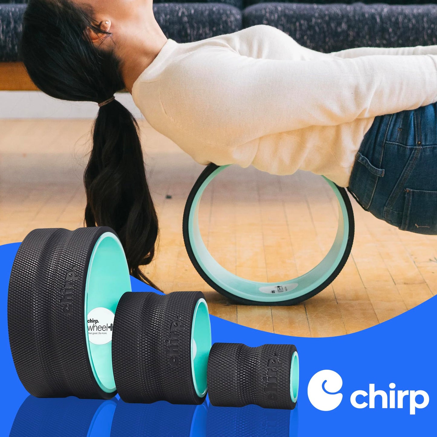 Chirp Wheel Foam Roller – Targeted Back & Neck Relief, Lumbar Spine Stretcher, Spinal Decompression Back Stretcher, Massage Roller with Density Foam for Physical Therapy, Supports 500lbs, 3-Pack Mint