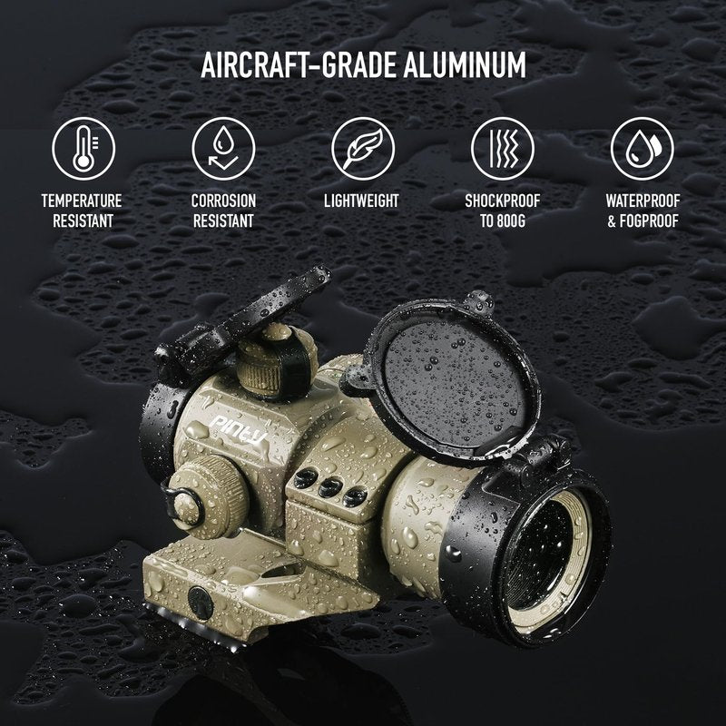 Pinty 1x30 4 MOA Red Green Dot Tactical Reflex Sight with Picatinny Cantilever Mount Black, Khaki (Tactiacl Reflex Sight FDE)