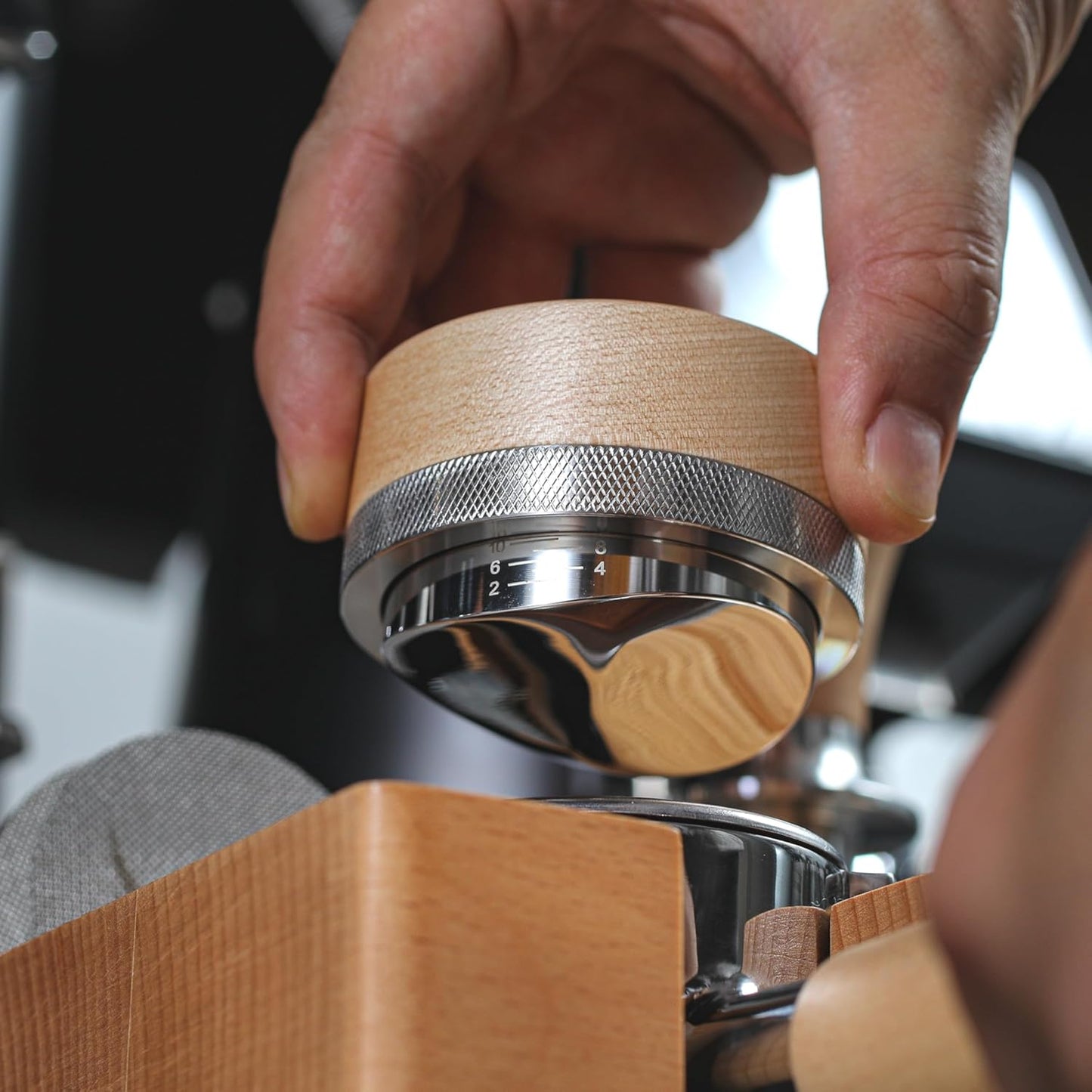 54mm Adjustable Espresso Distribution Tool - Walnut & Stainless Steel Leveler for Breville Machines