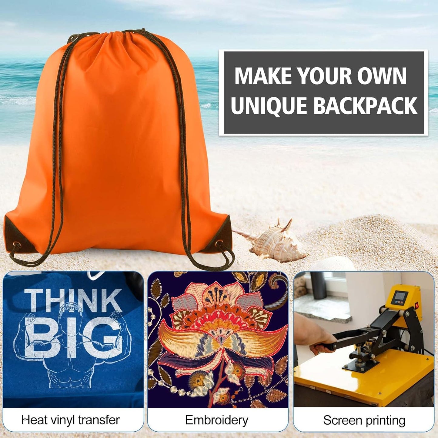 PLULON Drawstring Backpack Set - 2Pcs Cinch Sack in Green & Orange for Gym, Yoga, & Travel