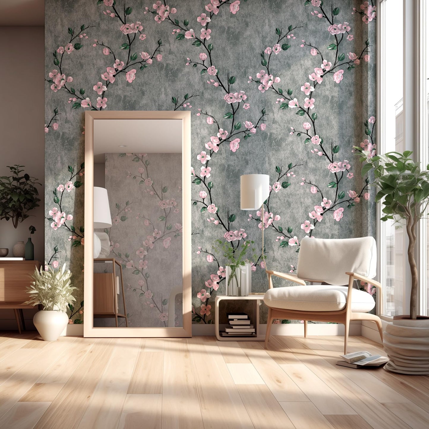SOON AFTER 17.5"x120" Floral Peel and Stick Wallpaper Flower Tree Contact Paper Self Adhesive Removable Modern Grey Wall Paper Decorative Wall Covering Countertop Vinyl Film Roll
