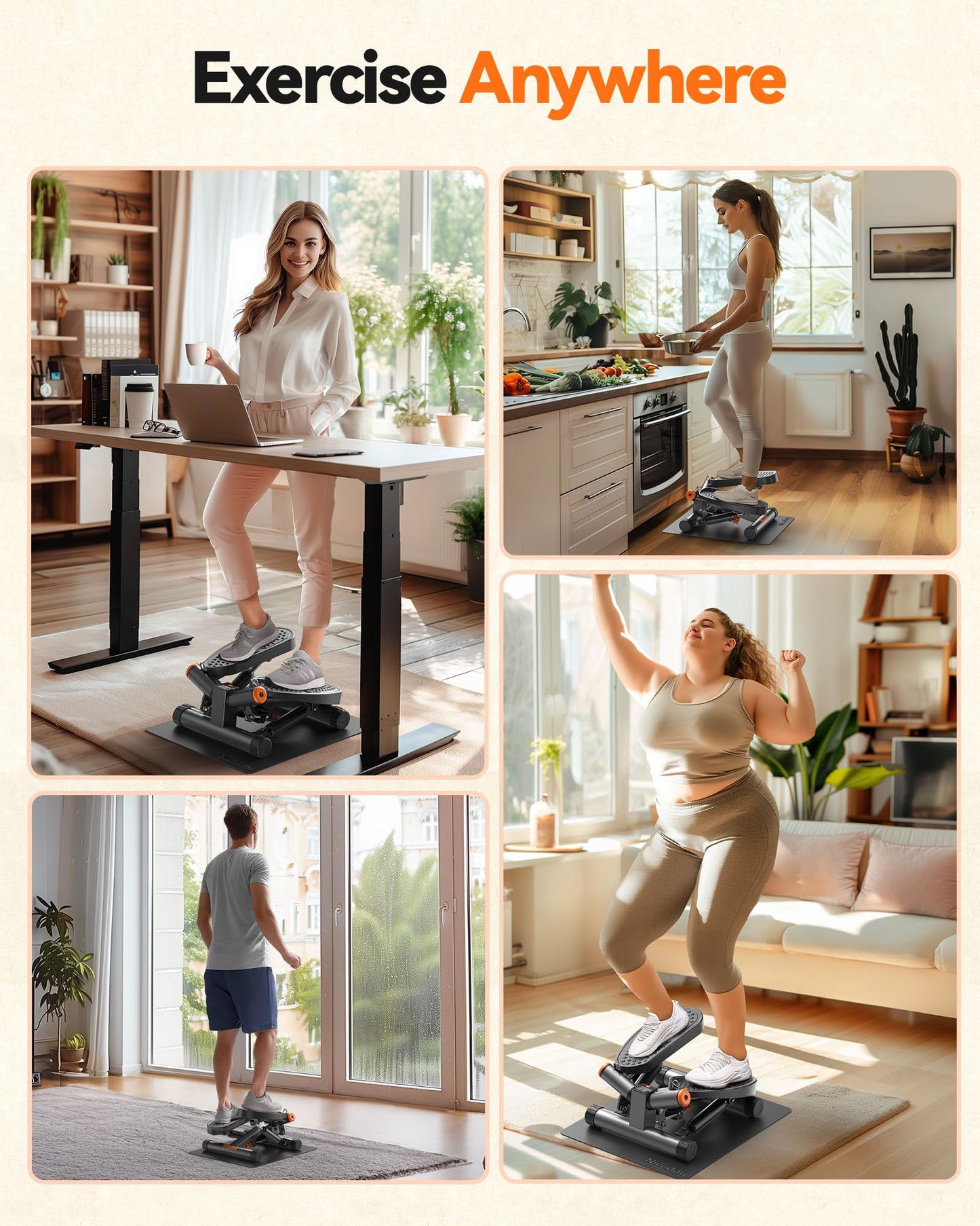 Niceday Twist Stepper for Exercise at Home, Mini Stair Stepper with Resistance Bands at Home Workout Equipment with 300LBS Loading Capacity, Hydraulic Fitness Stepper with LCD Monitor Gray with Mat